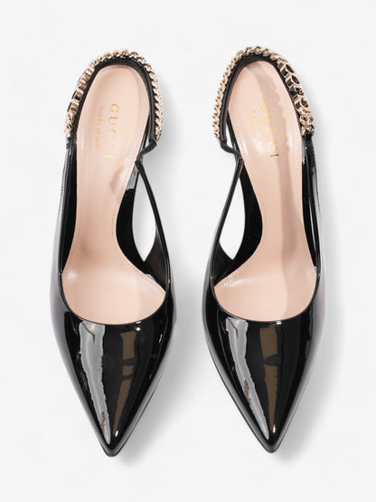 Gucci Vernice Crystal Heels 100mm Black / Gold Nappa Leather EU 37 UK 4