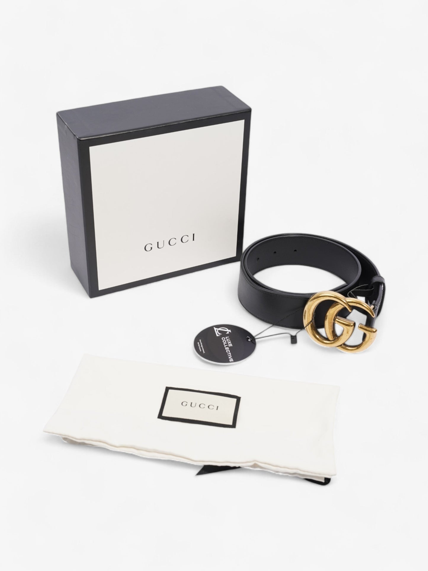 Gucci GG Marmont 2015 Re-Edition Wide Belt Black / Gold Leather 70cm / 28"