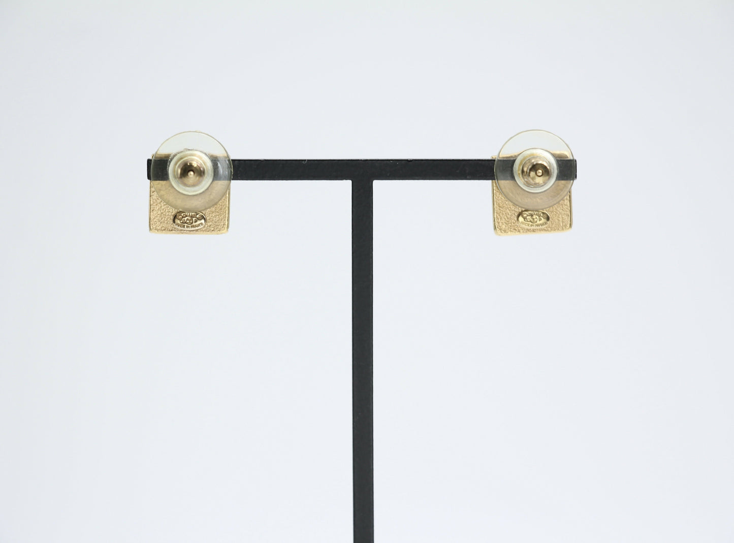Chanel Vintage 03P Metal Square Black Stud Earrings