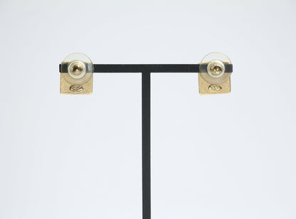 Chanel Vintage 03P Metal Square Black Stud Earrings