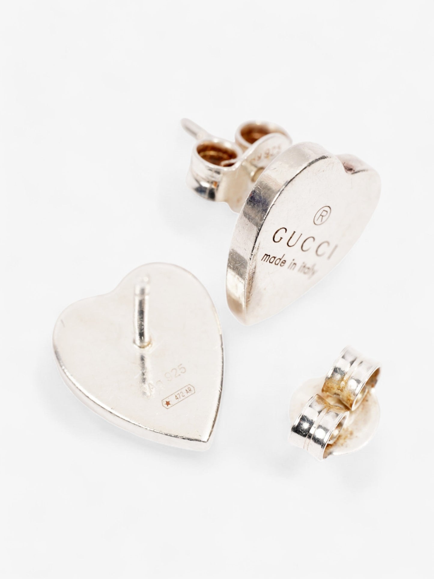 Gucci Trademark Heart Earrings Silver Silver Sterling