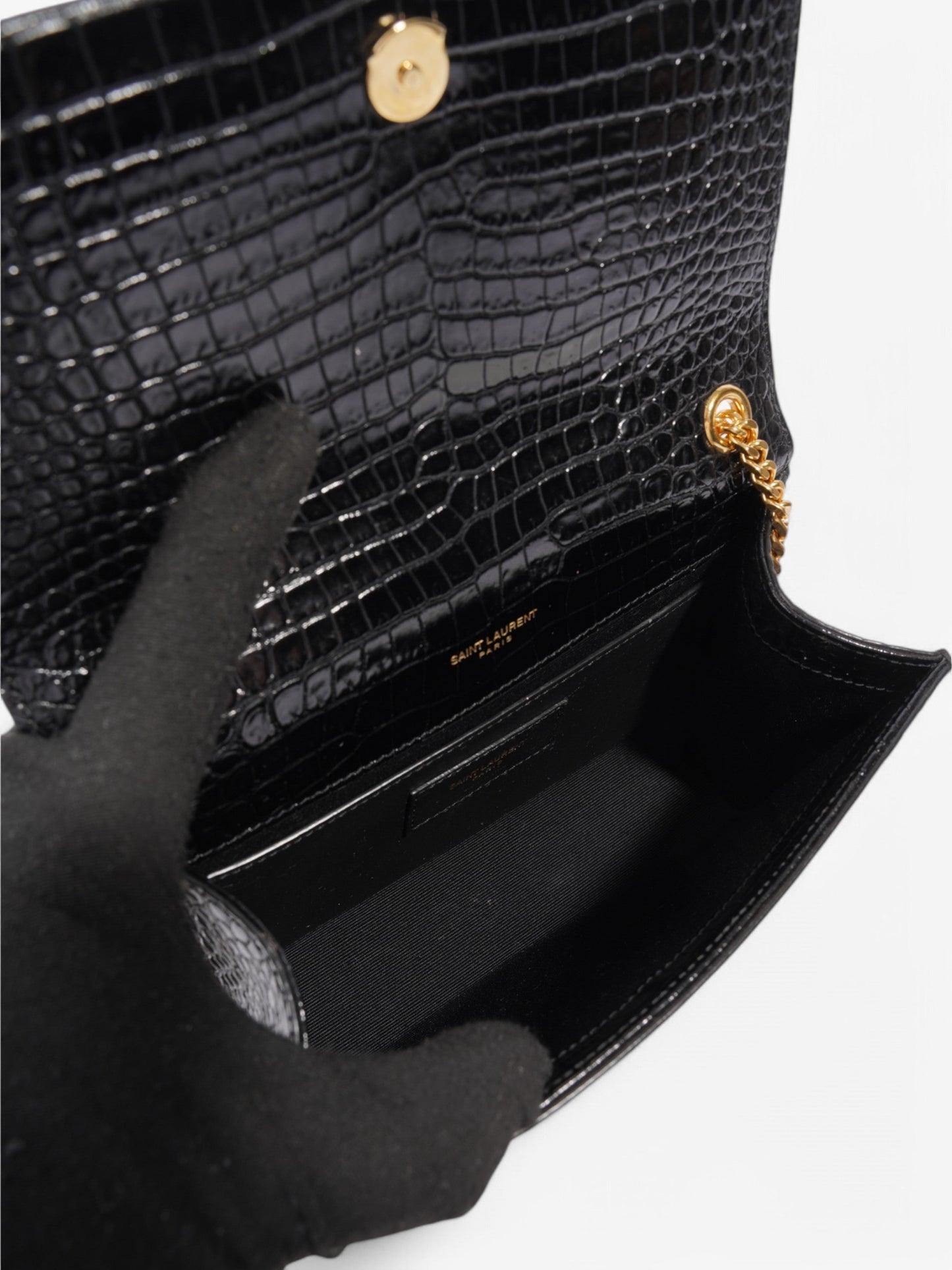 Saint Laurent Kate Tassel Black Embossed Leather Small