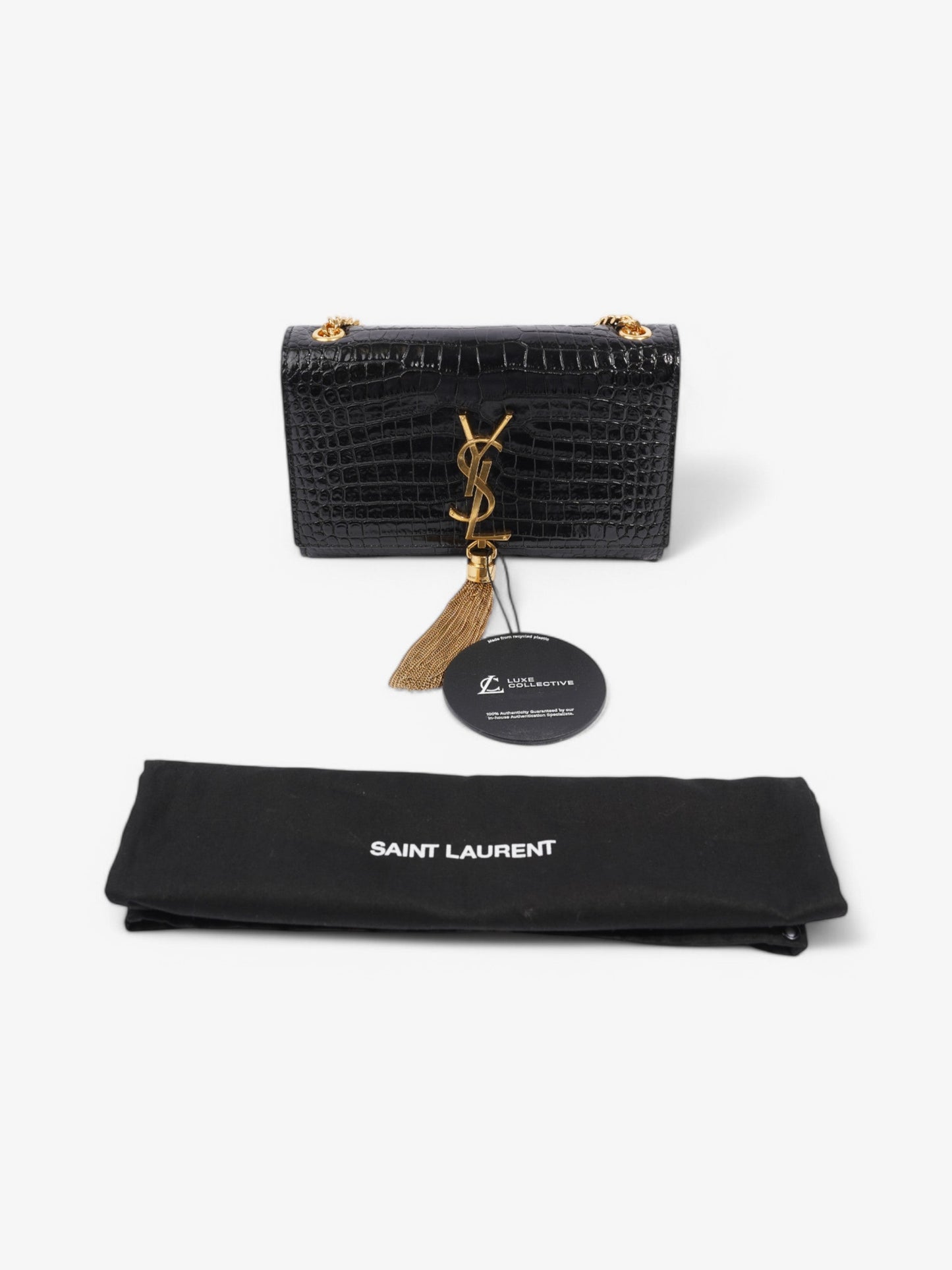 Saint Laurent Kate Tassel Black Embossed Leather Small