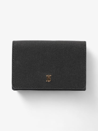 Burberry TB Compact Wallet Black / Gold Calfskin Leather