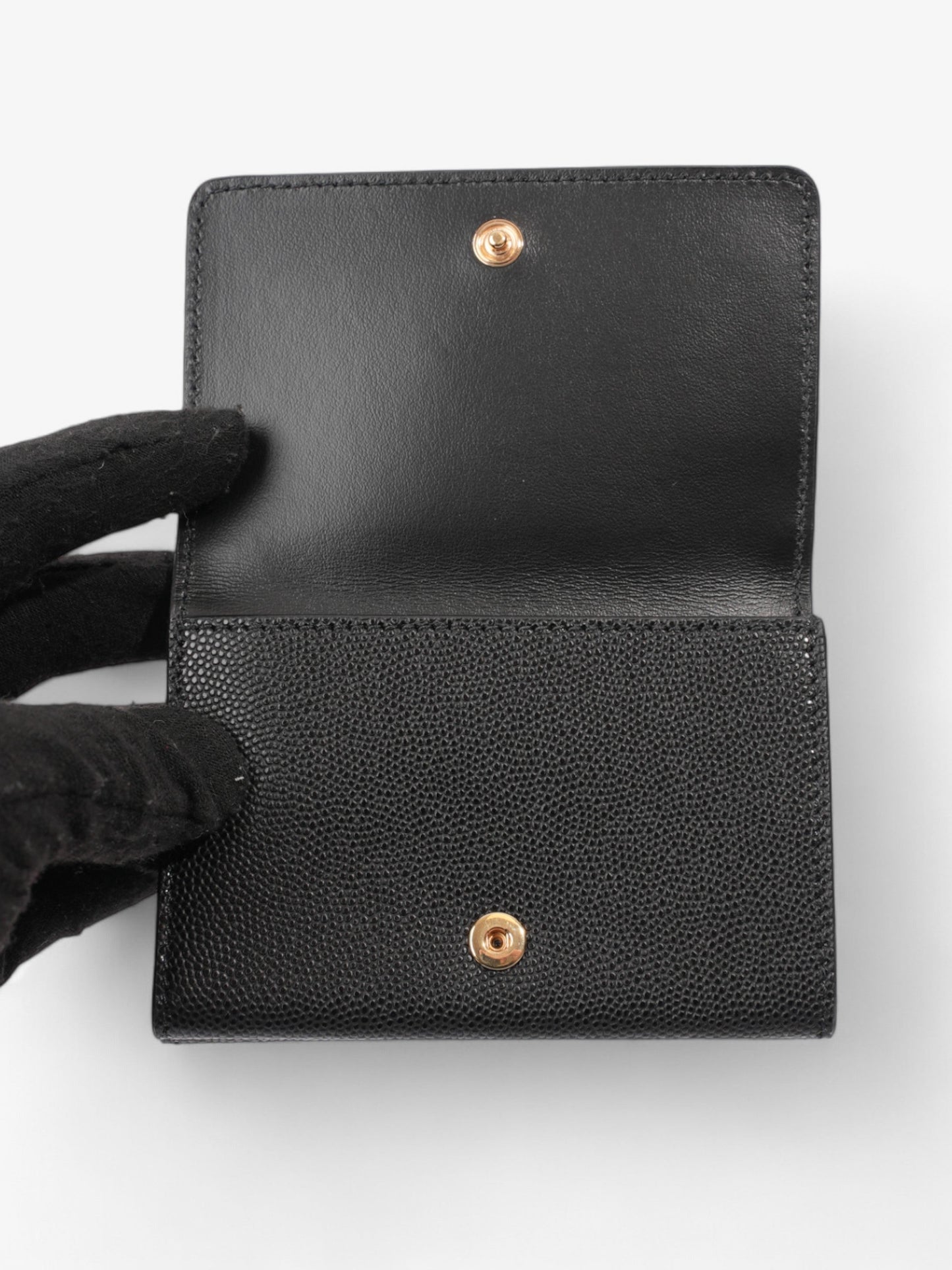 Burberry TB Compact Wallet Black / Gold Calfskin Leather