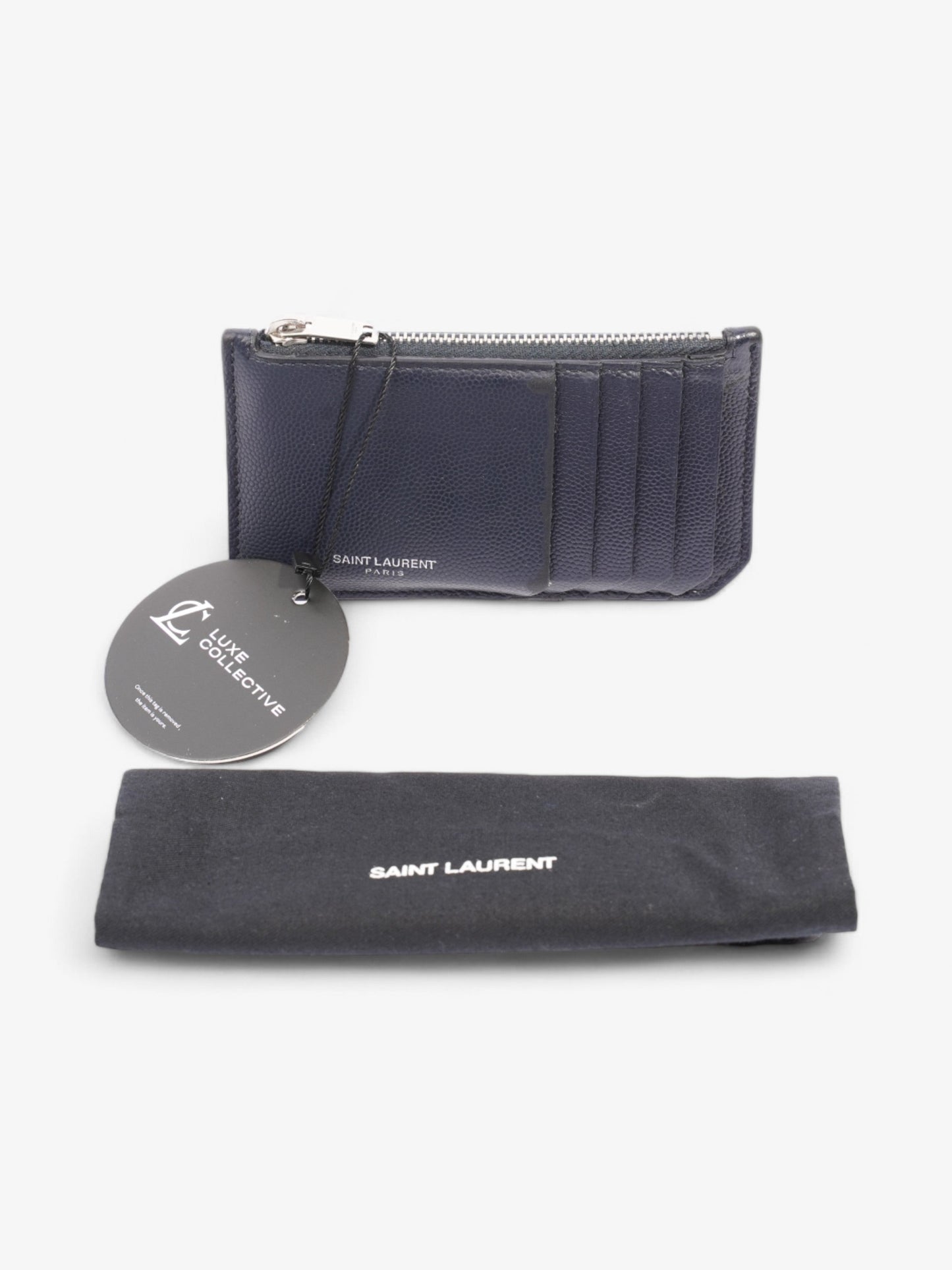 Saint Laurent Fragments Zip Card Case Navy Leather