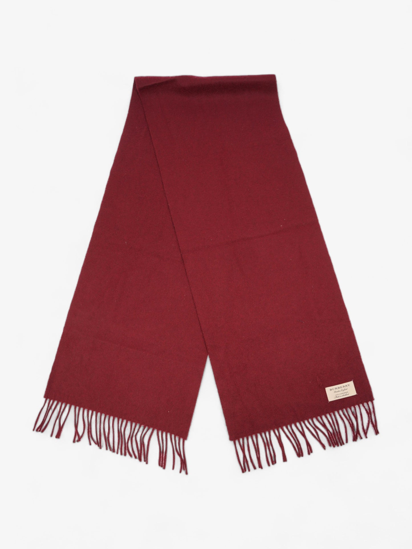 Burberry Fringed Scarf Maroon Cashmere