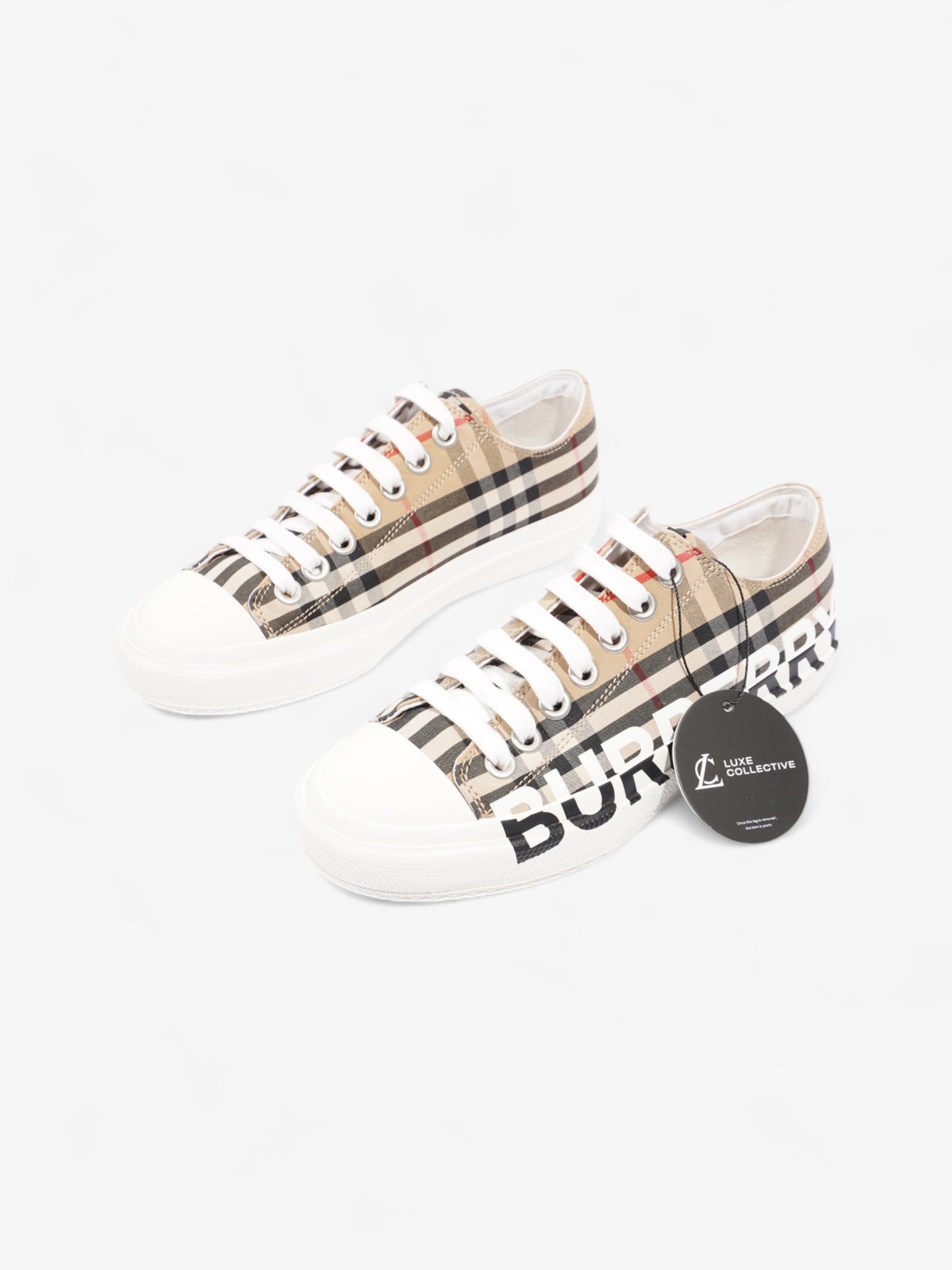 Burberry Lark Sneakers Beige Checkered / Black / White Canvas EU 37 UK 4