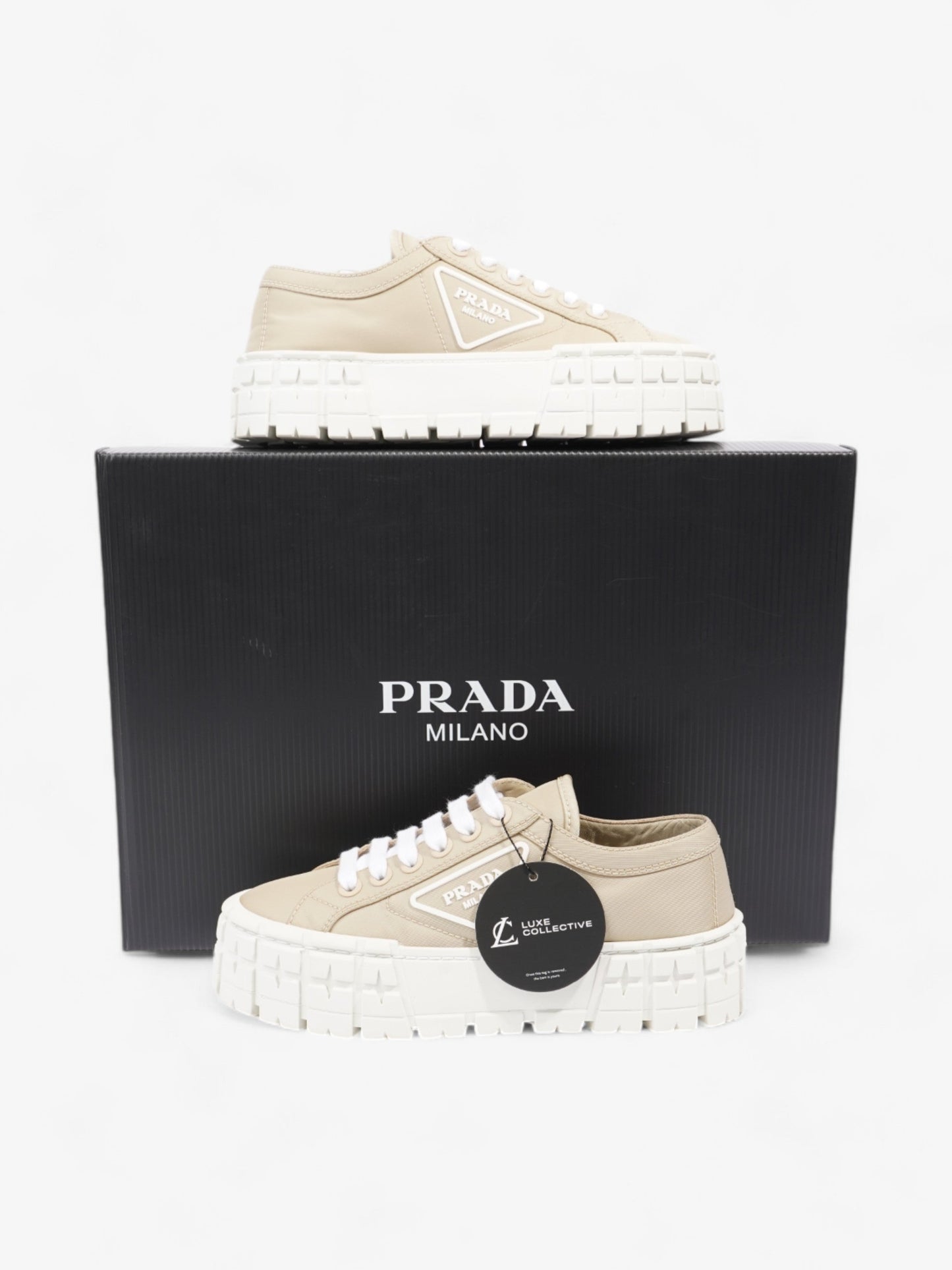 Prada Double Wheel Re-Nylon Sneakers Beige  / White Re Nylon EU 36 UK 3