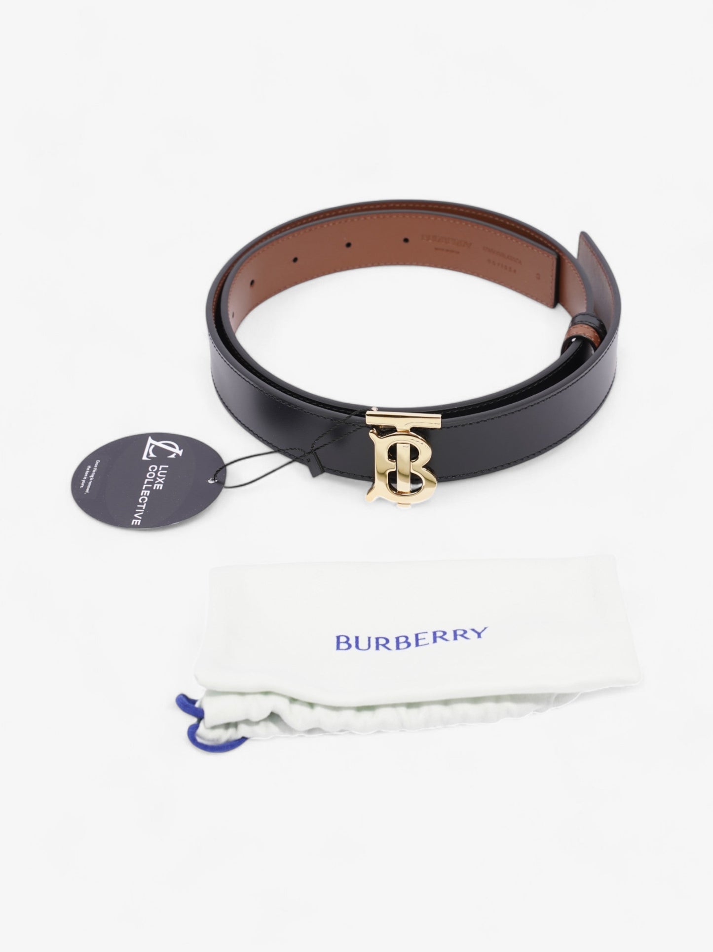 Burberry TB Reversible Belt Black / Tan / Gold Leather Small - 106cm