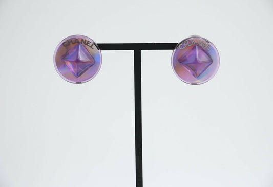 Chanel Vintage 00T Resin Iridescent Purple Clip-on Earrings