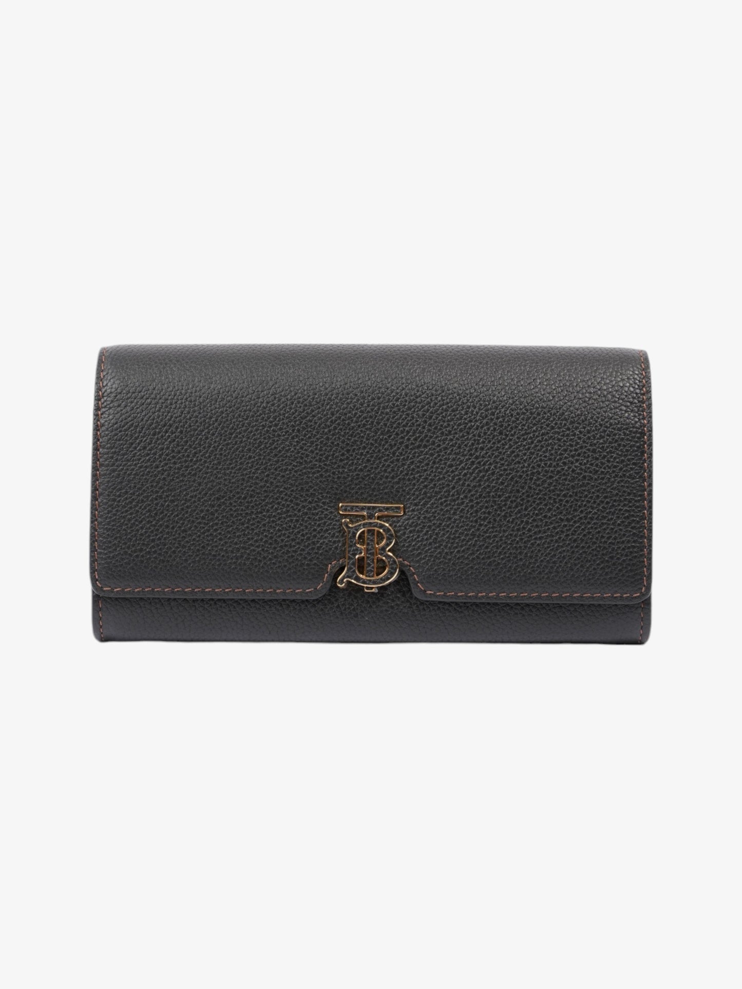 Burberry TB Continental Wallet Black Grained Leather Large