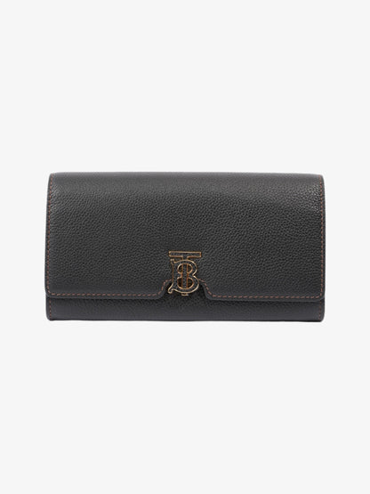 Burberry TB Continental Wallet Black Grained Leather Large