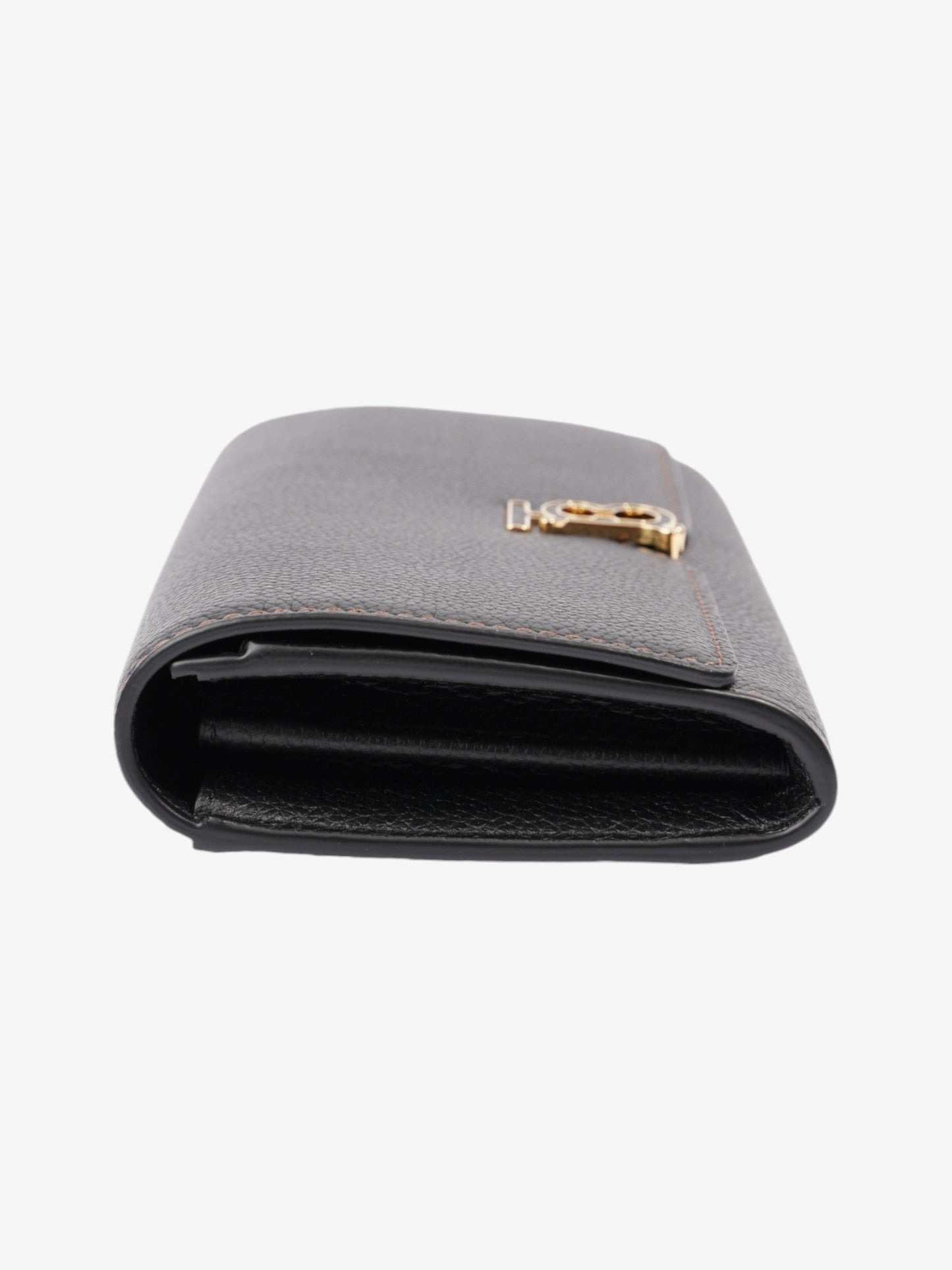 Burberry TB Continental Wallet Black Grained Leather Large