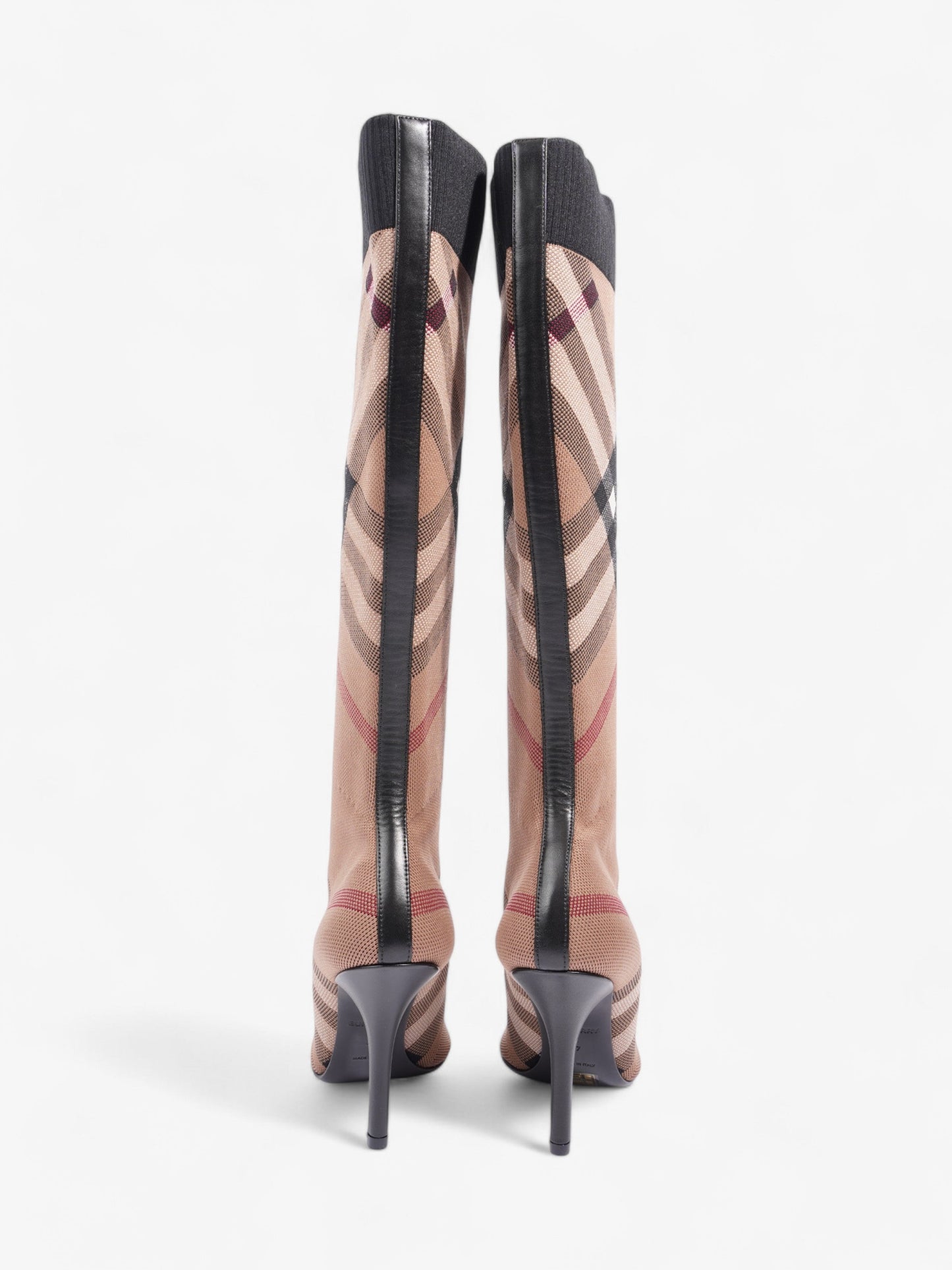 Burberry Vintage Check Sock Knee Boots 105 Brown / Black / White Fabric EU 37 UK 4