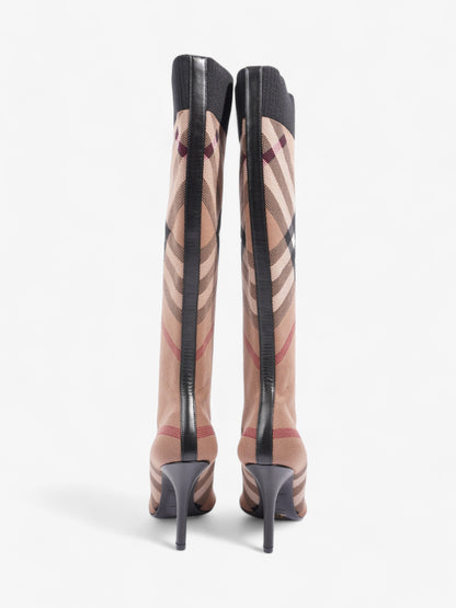 Burberry Vintage Check Sock Knee Boots 105 Brown / Black / White Fabric EU 37 UK 4