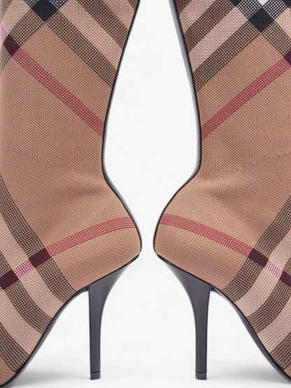 Burberry Vintage Check Sock Knee Boots 105 Brown / Black / White Fabric EU 37 UK 4