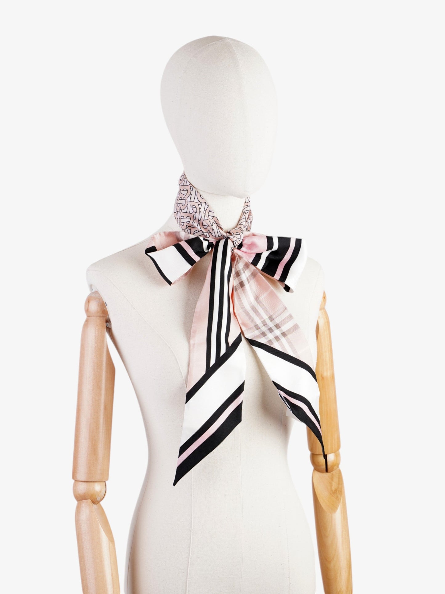 Burberry Triple Check Monogram Stripe Skinny Scarf Blush Silk