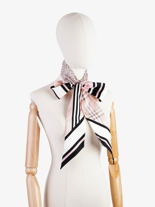Burberry Triple Check Monogram Stripe Skinny Scarf Blush Silk