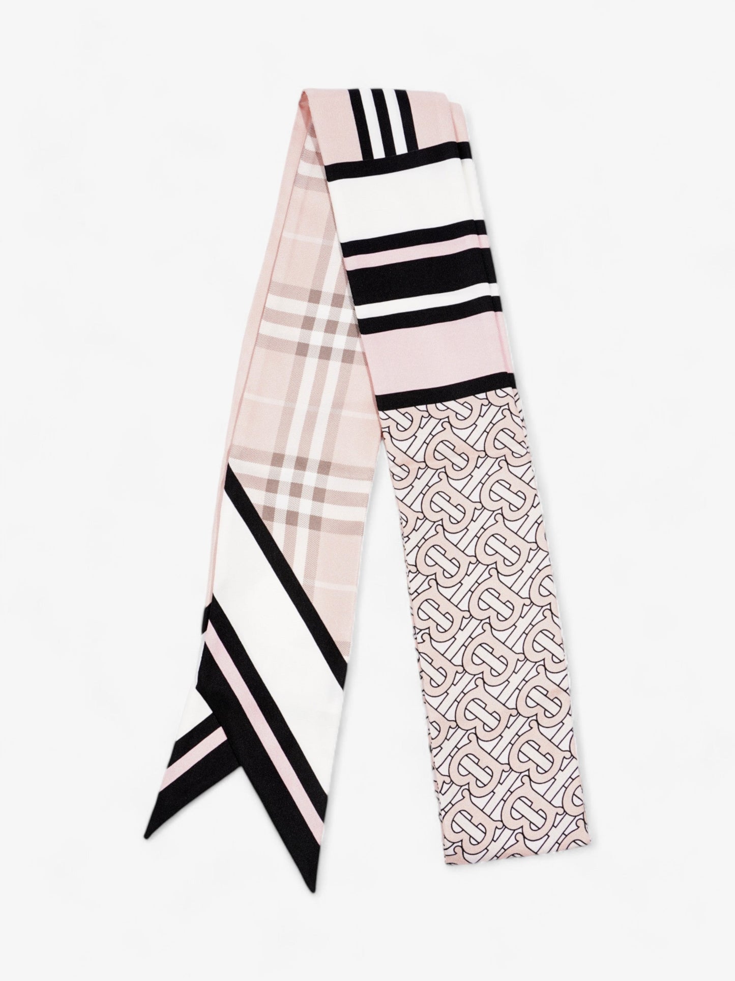 Burberry Triple Check Monogram Stripe Skinny Scarf Blush Silk