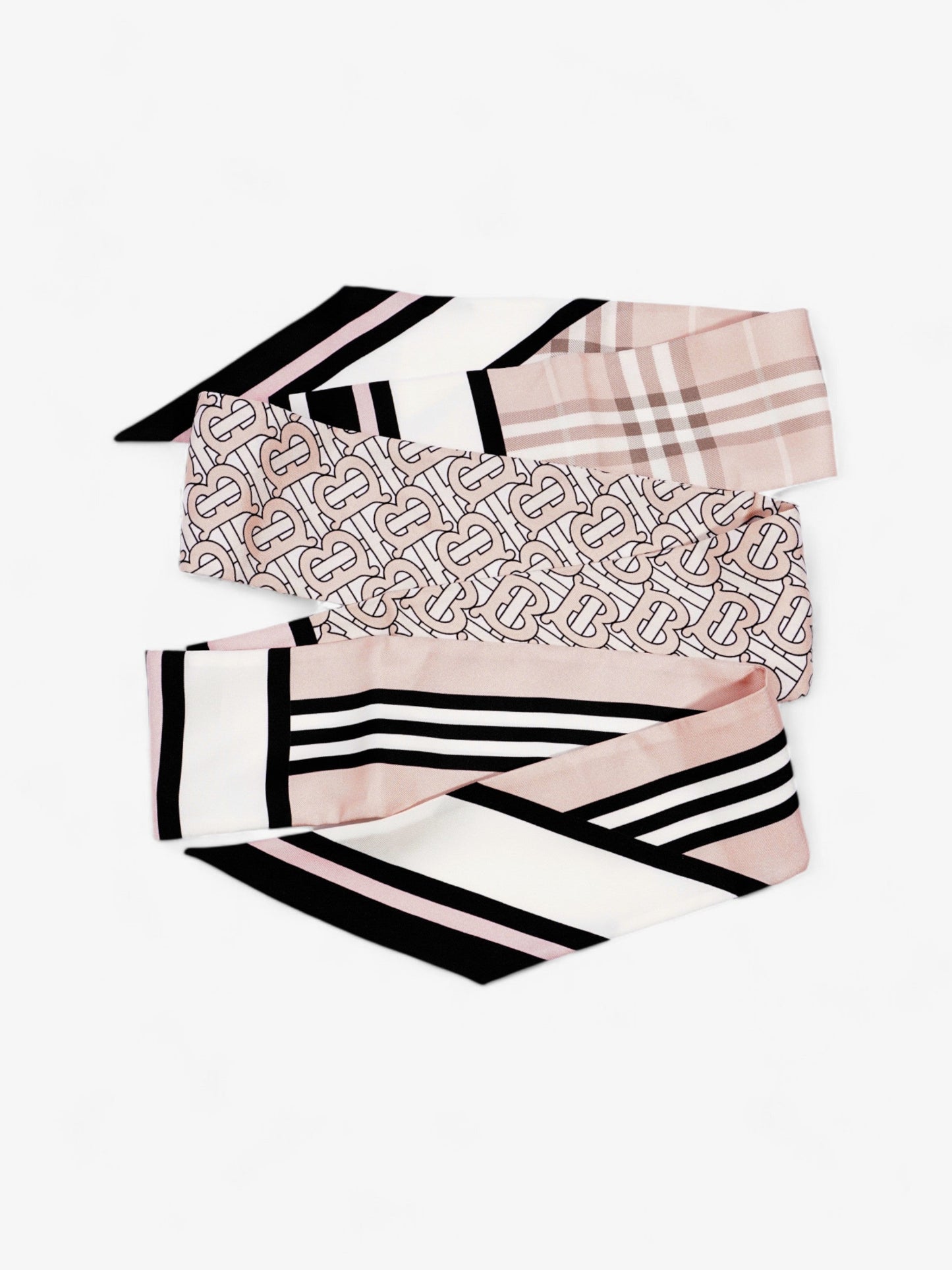 Burberry Triple Check Monogram Stripe Skinny Scarf Blush Silk