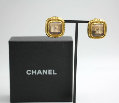 Chanel Vintage 96P Gripoix Gold-plated Fantasy Pink & Purple Square Clip-on Earrings