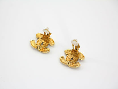 Chanel Vintage 1986 Gold-plated Diamond Quilting Bird Series Clip-on Earrings