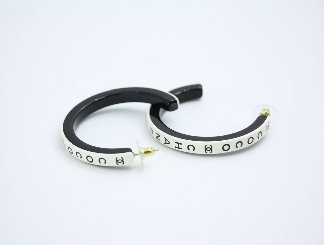 Chanel B22S Resin White Curved COCO Mark Hoop Stud Earrings