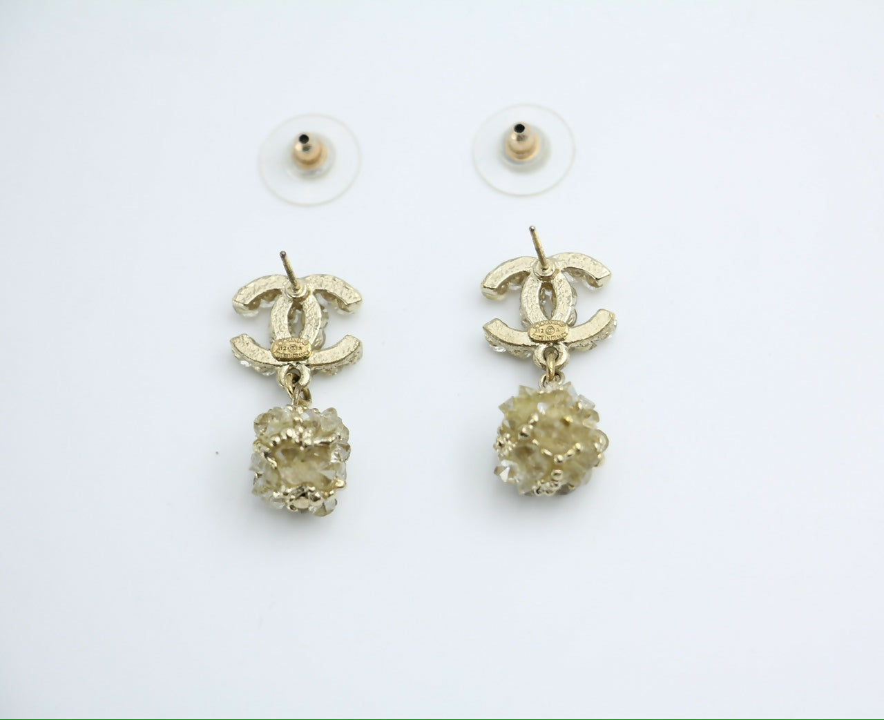 Chanel A12A Metal Engraving Vintage Concave Stud Earrings