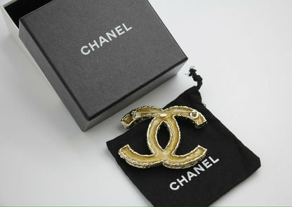 Chanel A13C Enamel Yellow Glitter CC Brooch
