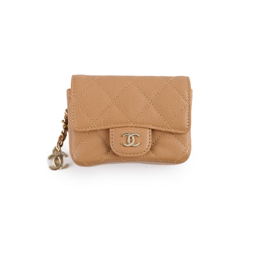 Chanel 23P Classic Clutch With Chain Belt Waist Bag Dark Beige