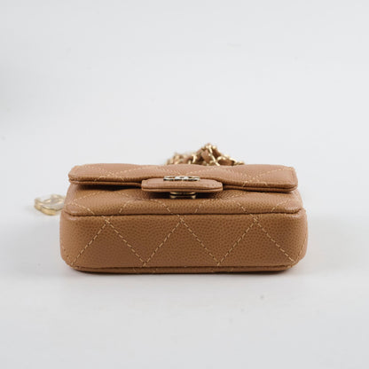 Chanel 23P Classic Clutch With Chain Belt Waist Bag Dark Beige