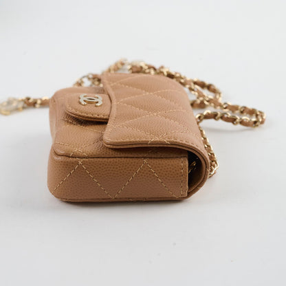 Chanel 23P Classic Clutch With Chain Belt Waist Bag Dark Beige
