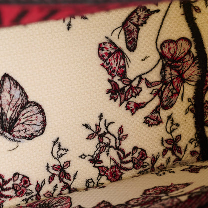 Christian Dior Medium Book Tote Butterfly Embroidery Red