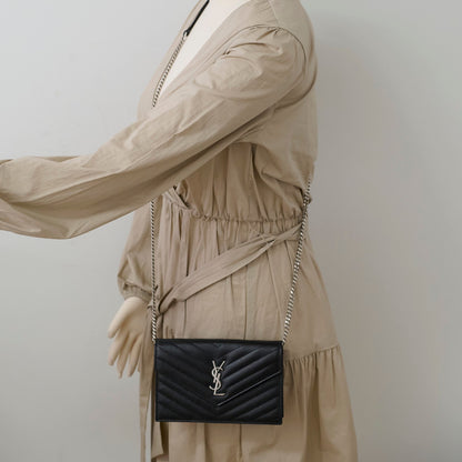 Saint Laurent Cassandre Envelope Wallet on Chain WOC Black