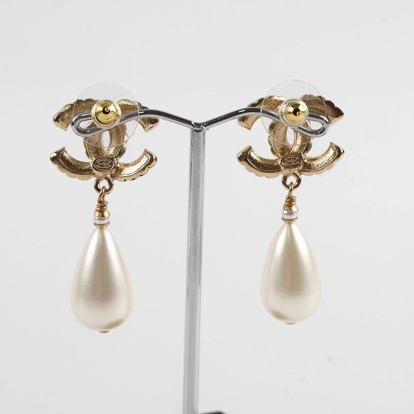 Chanel pearl CC Tear Drop Earrings