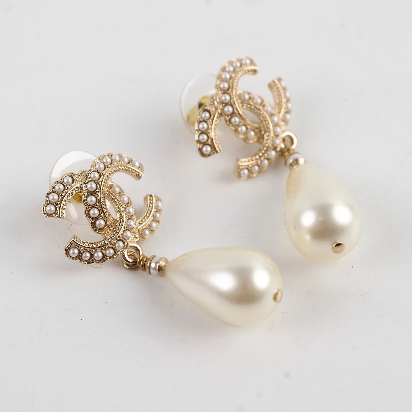 Chanel pearl CC Tear Drop Earrings