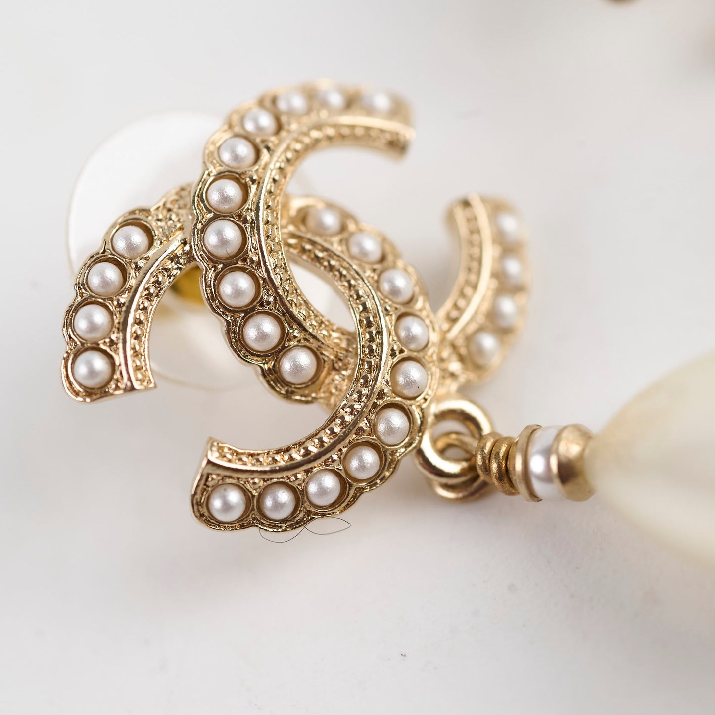 Chanel pearl CC Tear Drop Earrings