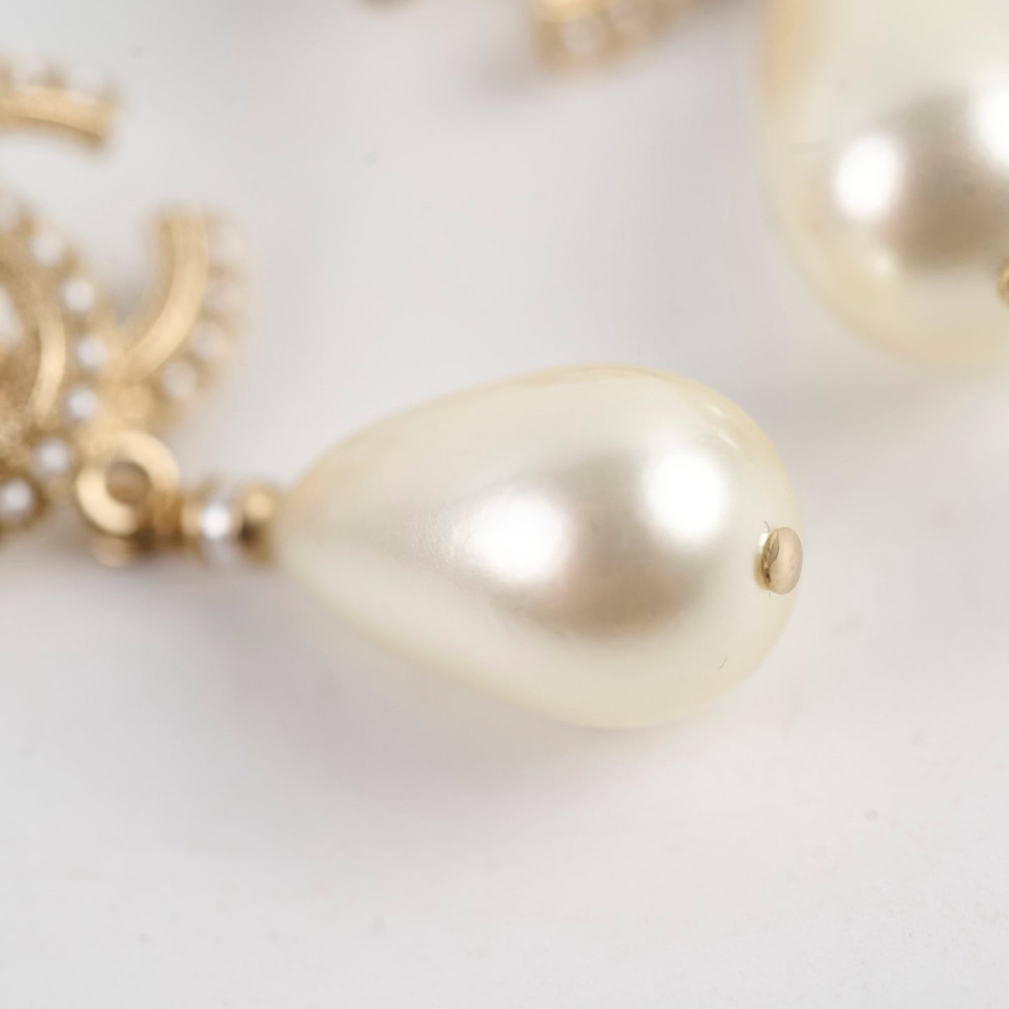 Chanel pearl CC Tear Drop Earrings