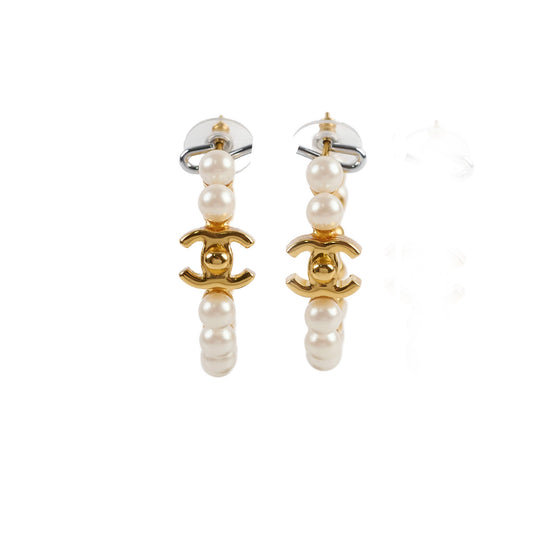 Chanel Multi Pearl Hoop Earrings