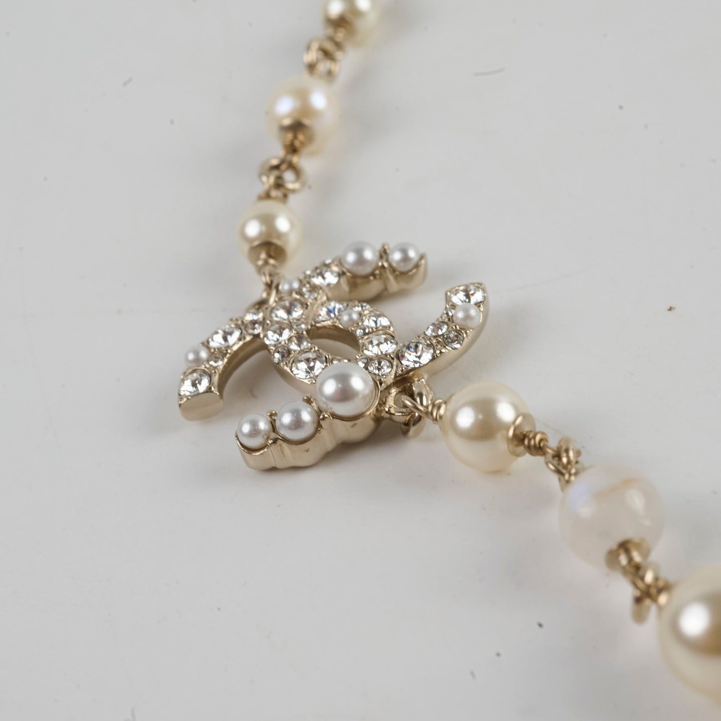 Chanel Long Pearl CC Crystal Necklace