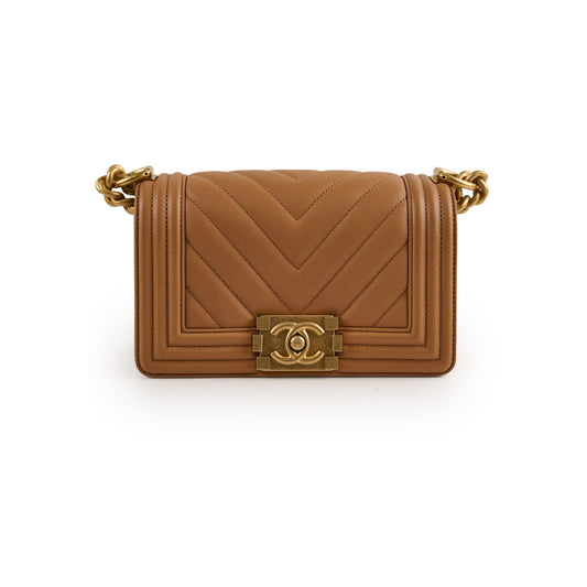 Chanel Small Chevron Boy Dark Beige 28 Series