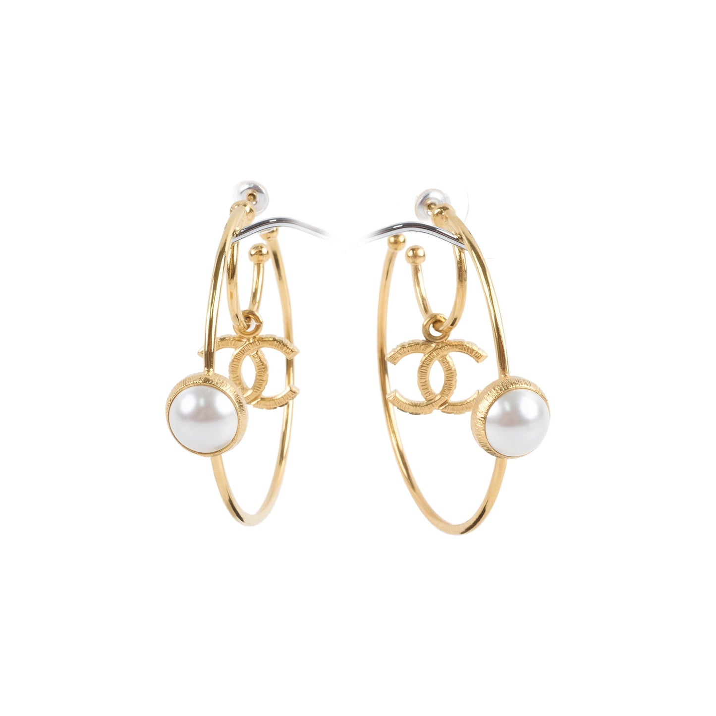 Chanel Large Hoop Pearl CC Earrings