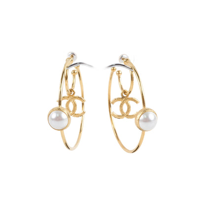 Chanel Large Hoop Pearl CC Earrings