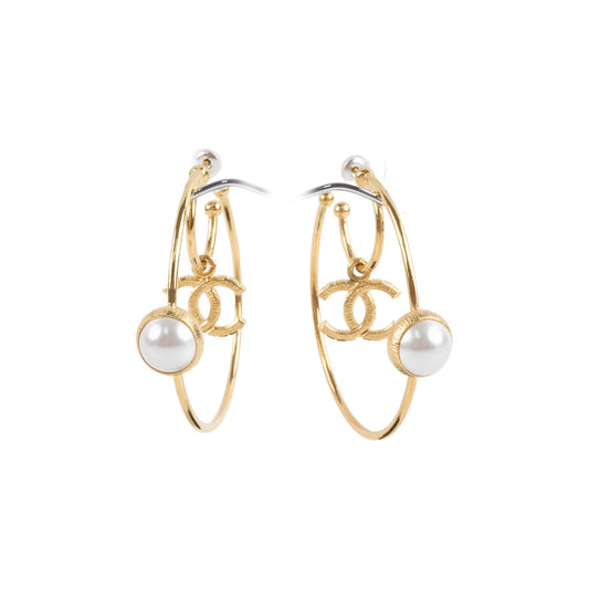 Chanel Large Hoop Pearl CC Earrings
