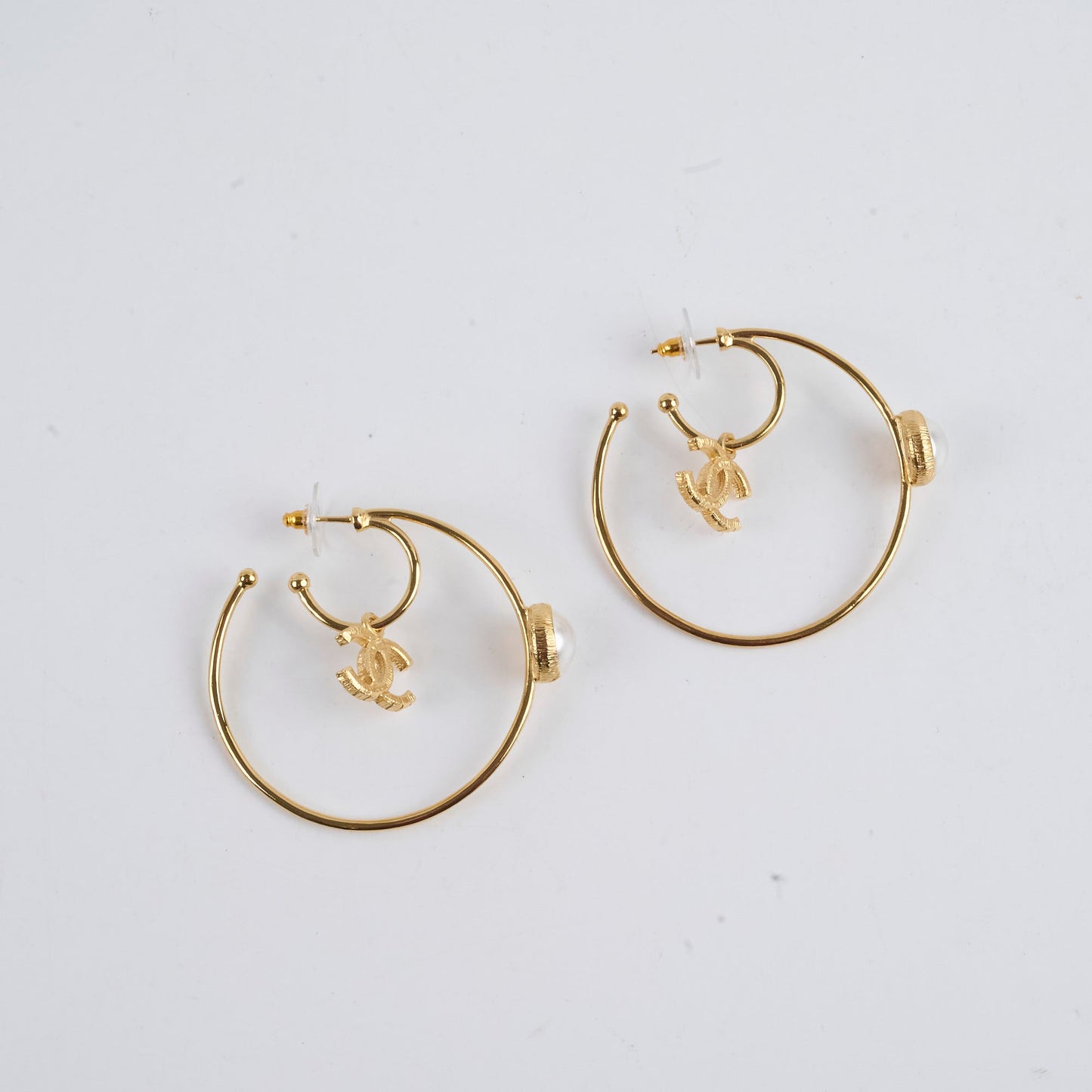 Chanel Large Hoop Pearl CC Earrings