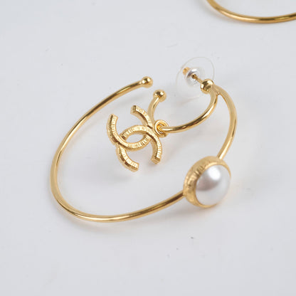 Chanel Large Hoop Pearl CC Earrings
