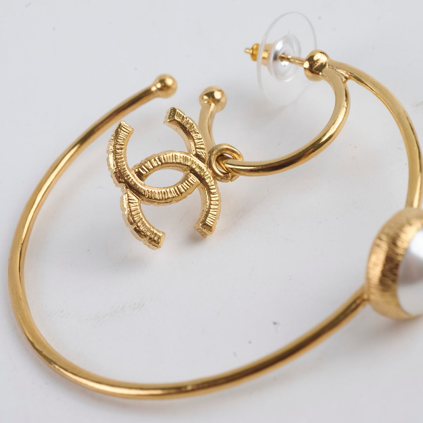Chanel Large Hoop Pearl CC Earrings
