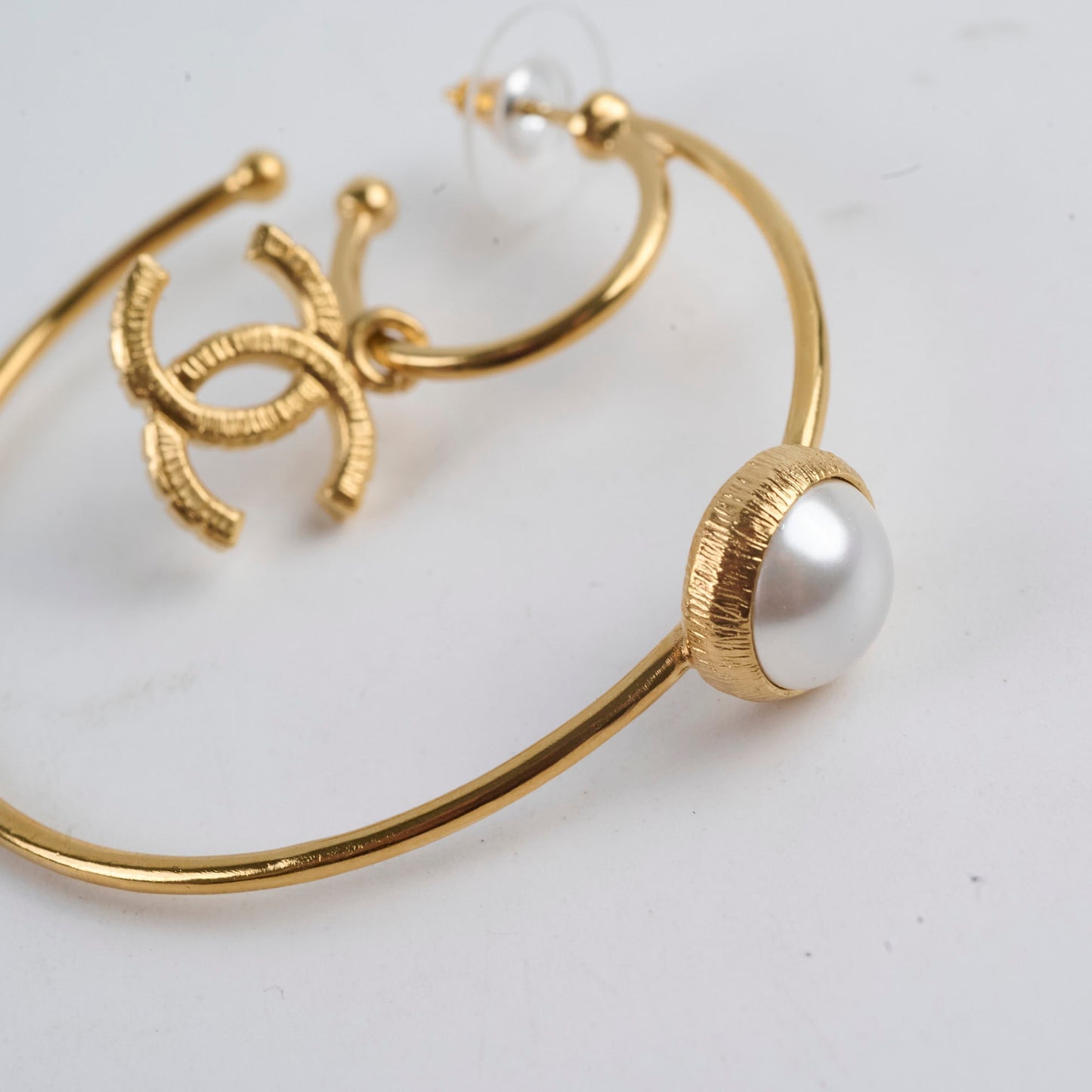 Chanel Large Hoop Pearl CC Earrings
