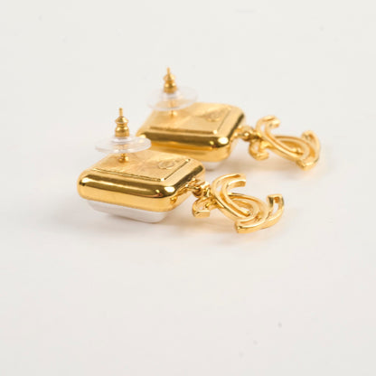 Chanel Square Pearl Drop CC Earrings